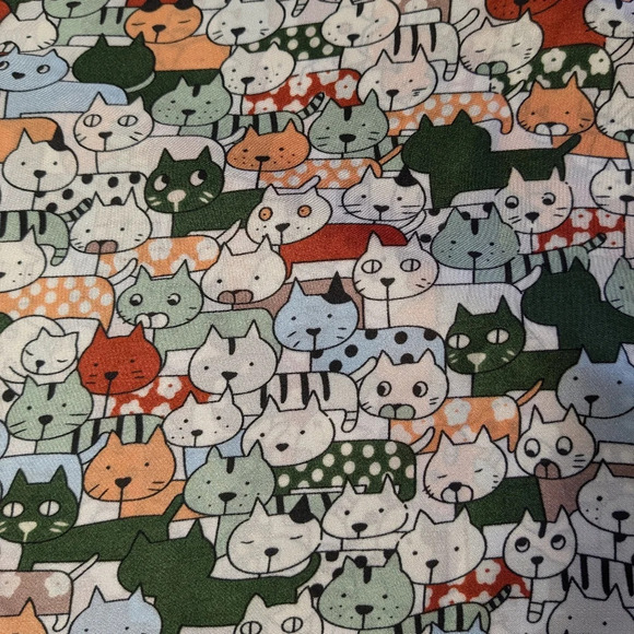 Whimsical cats scarf, neckerchief, light green polyester, unisex - Picture 9 of 11